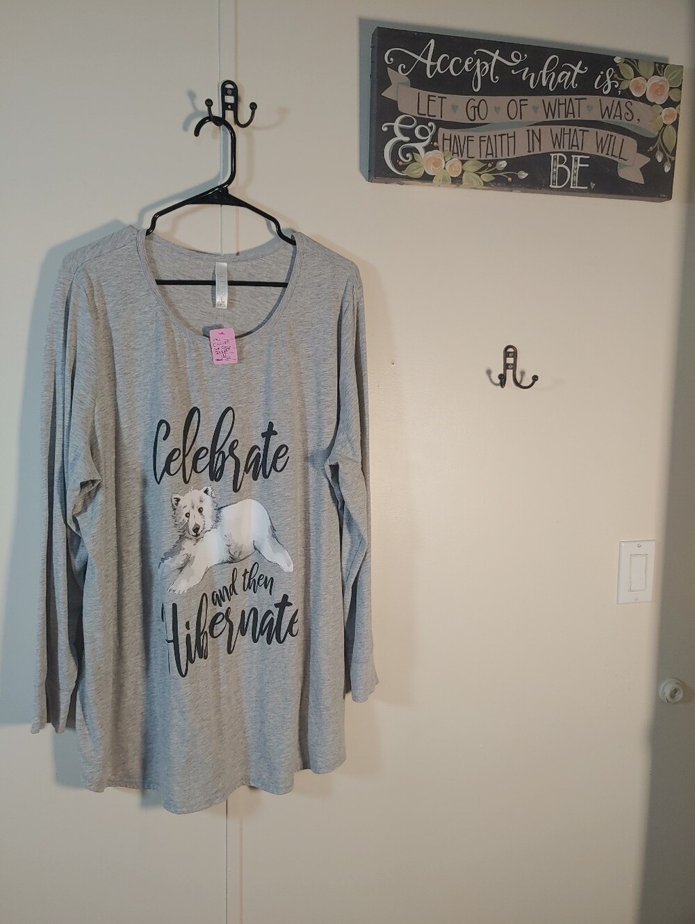 Like New Sleep By Cacique 18/20 Polar Bear Long Sleeve Heathered Gray Nightgown
